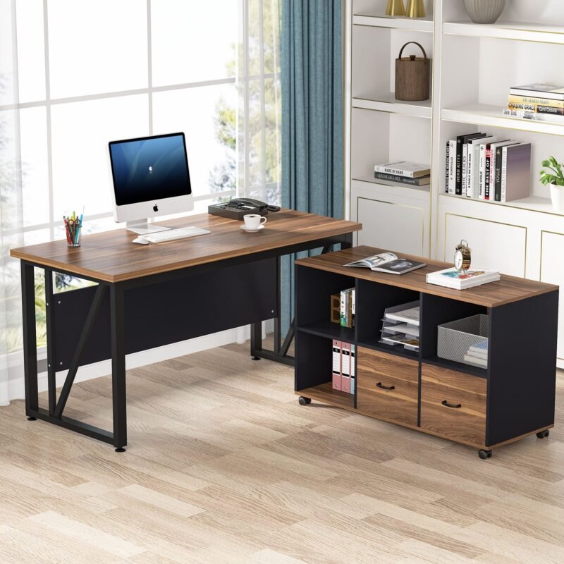 L-Shaped Computer Desk, 55" / 63" Executive Desk and Mobile File Cabinet
