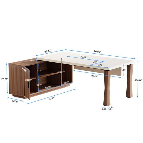 Large L-Shaped Desk, 71-Inch Executive Desk Computer Table with Cabinet