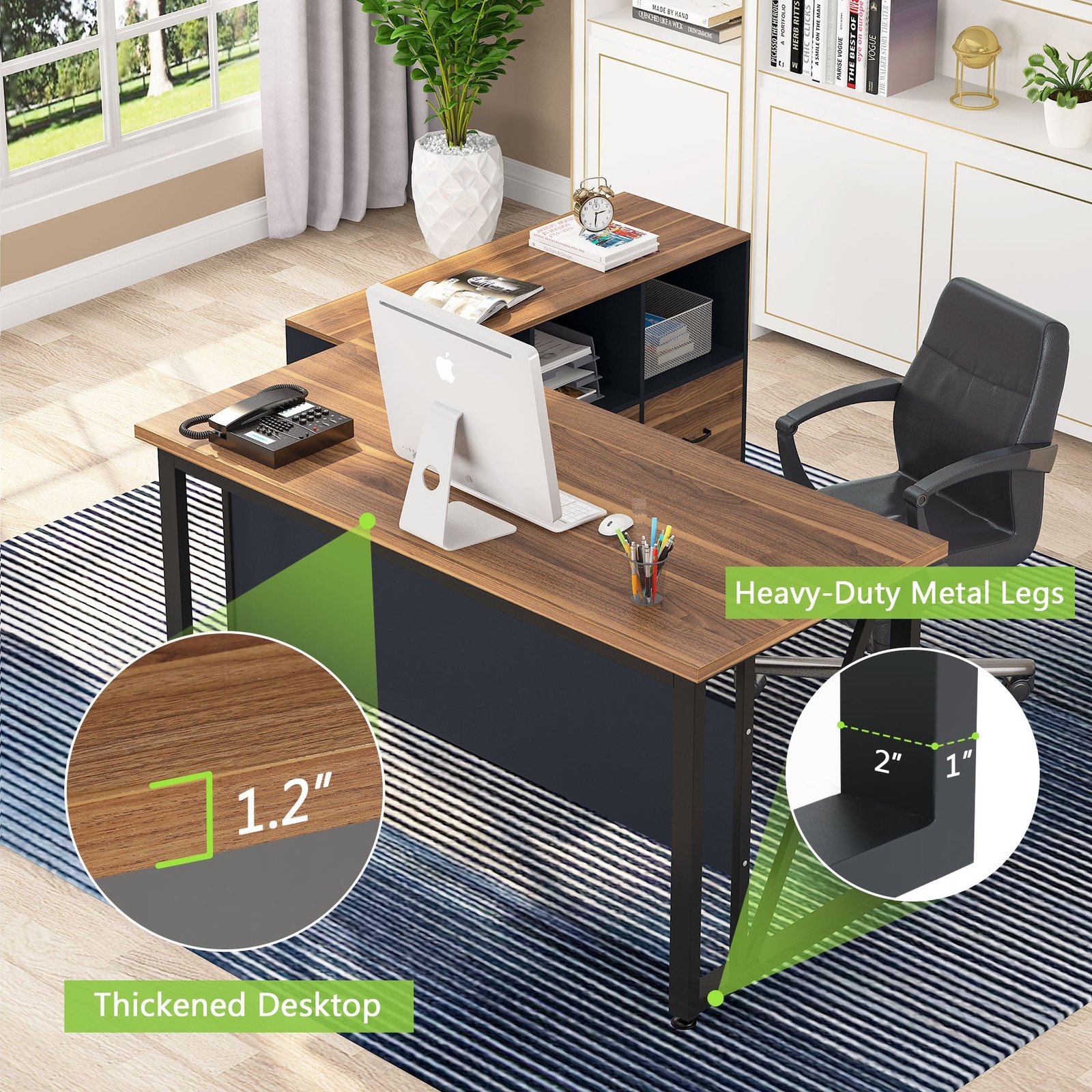 L-Shaped Computer Desk, 55" / 63" Executive Desk and Mobile File Cabinet