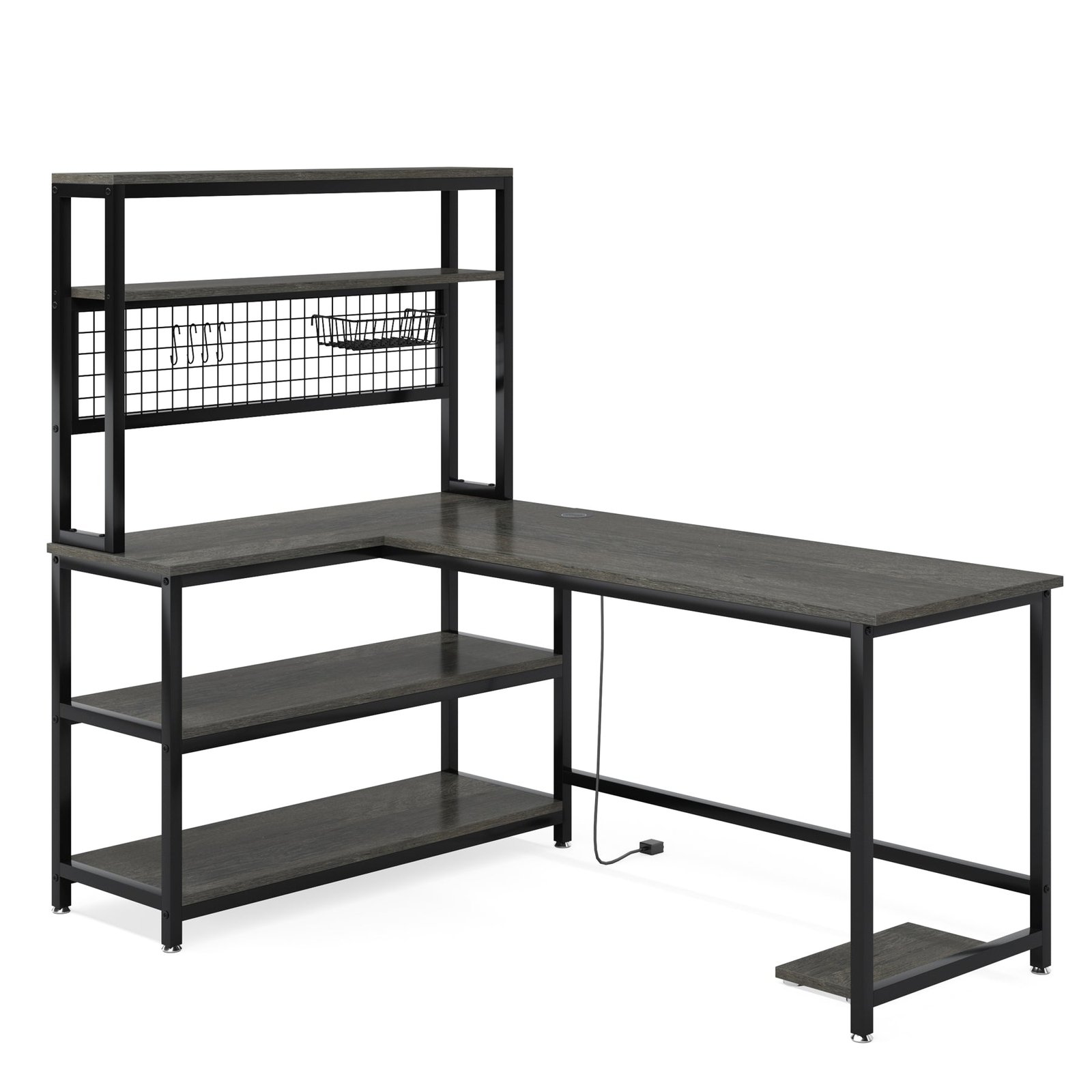 55" Reversible L-Shaped Desk with Wireless Charging & Shelves