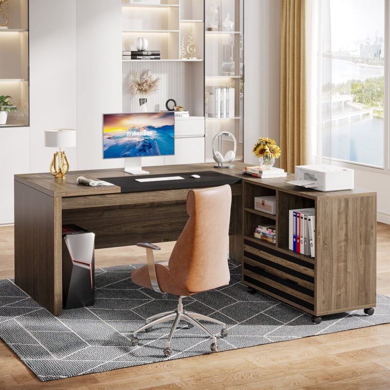 66.2" L-Shaped Executive Desk, Computer Desk with Mobile File Cabinet