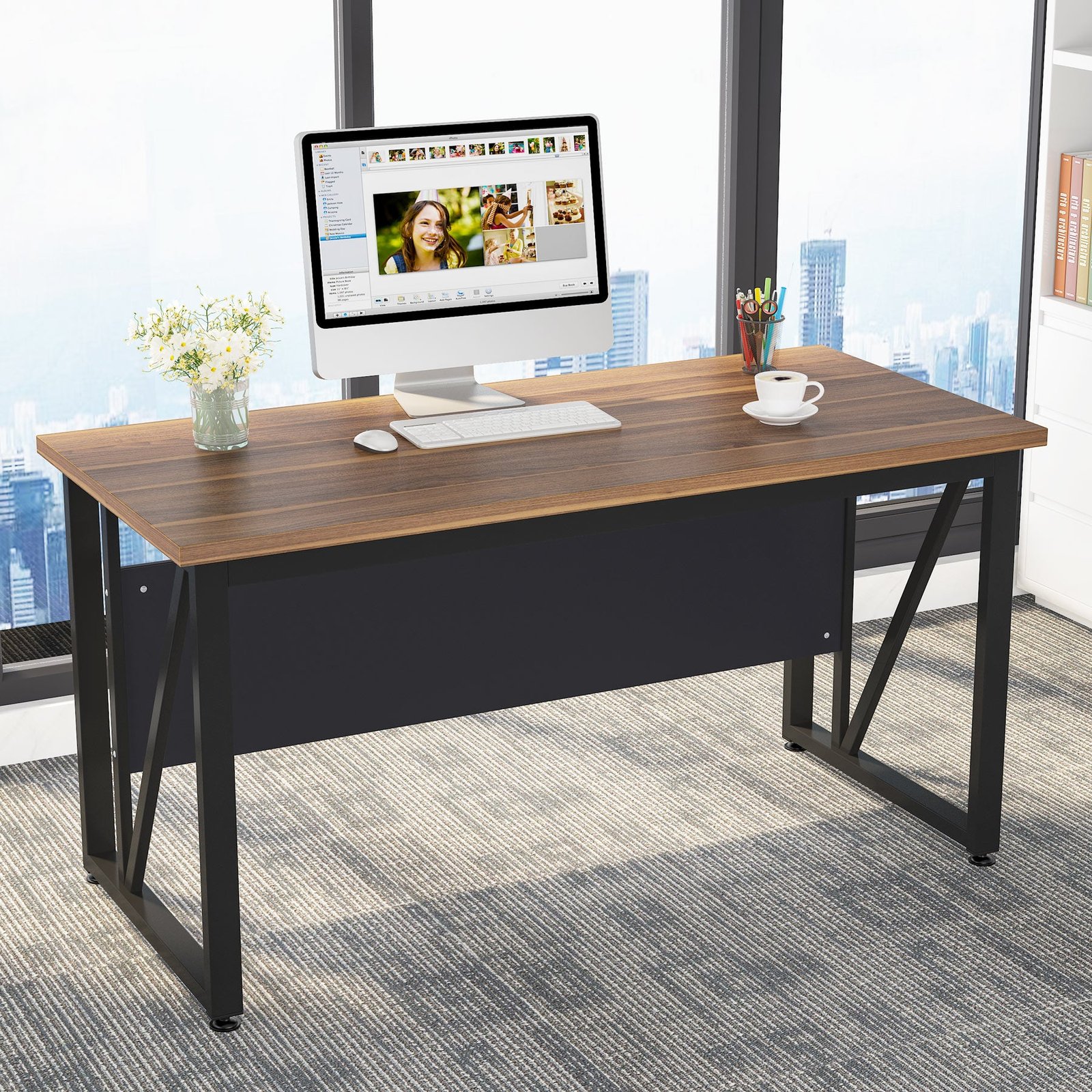 L-Shaped Computer Desk, 55" / 63" Executive Desk and Mobile File Cabinet
