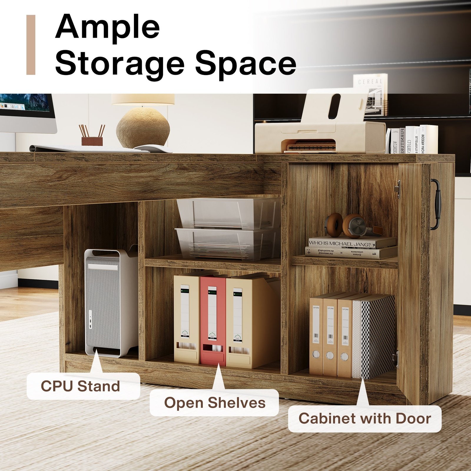 70.8" Executive Desk, L-Shaped Computer Table with Storage Cabinet