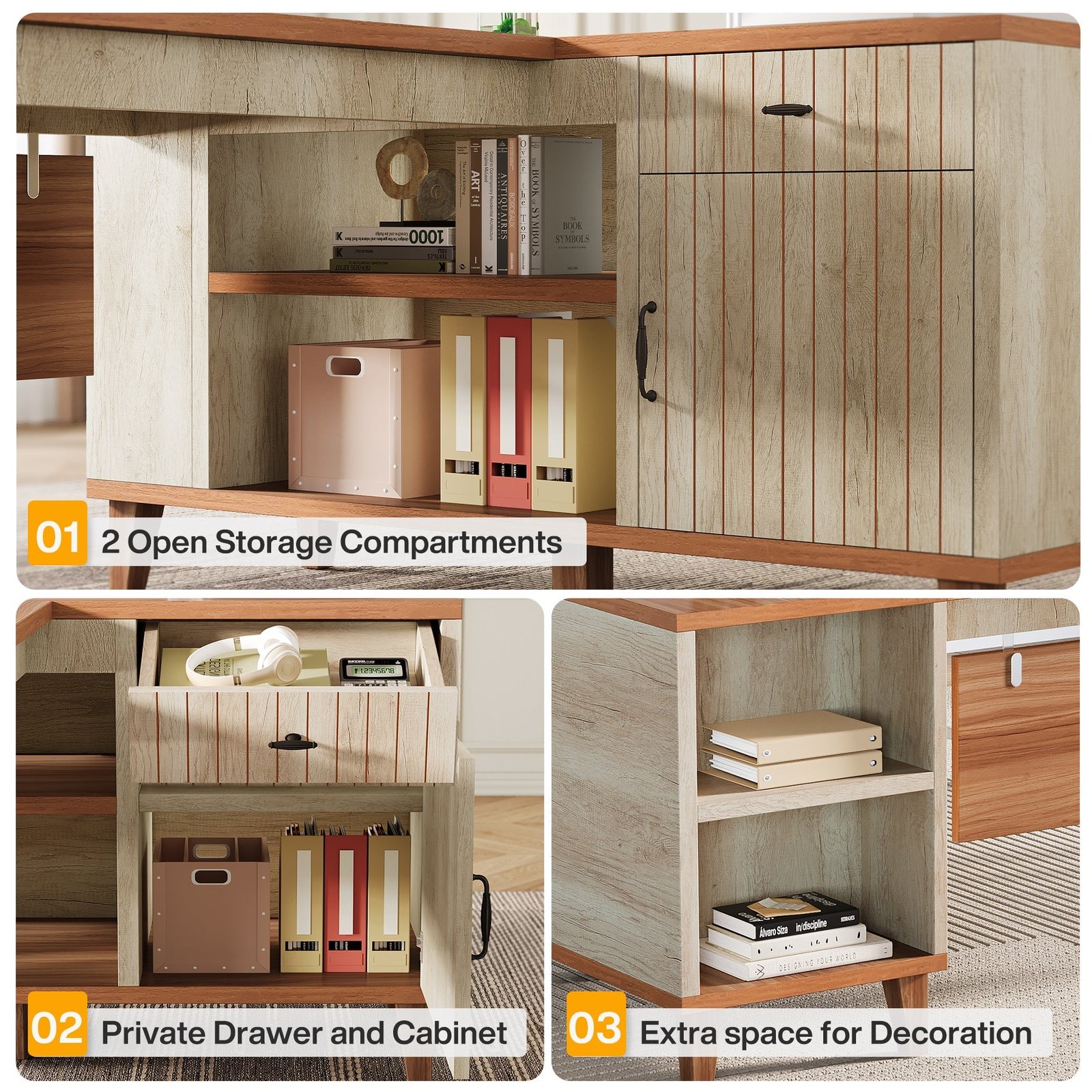 78.7" L-Shaped Executive Desk, Computer Desk Office Desk with File Cabinet