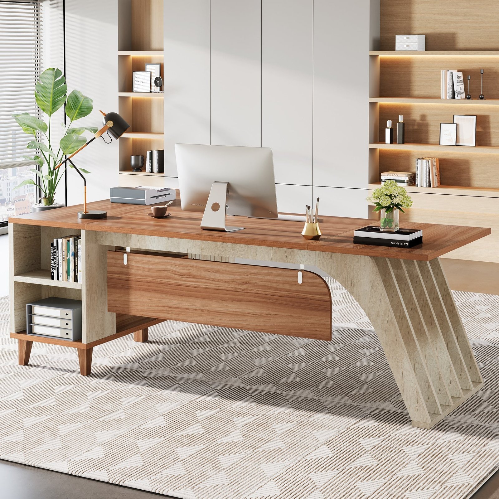 78.7" L-Shaped Executive Desk, Computer Desk Office Desk with File Cabinet