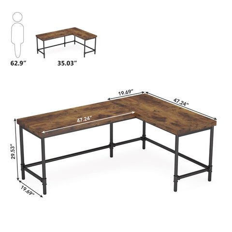 67" L-Shaped Desk, Industrial Reversible Computer Corner Desk