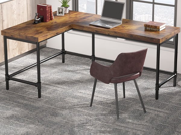 67" L-Shaped Desk, Industrial Reversible Computer Corner Desk