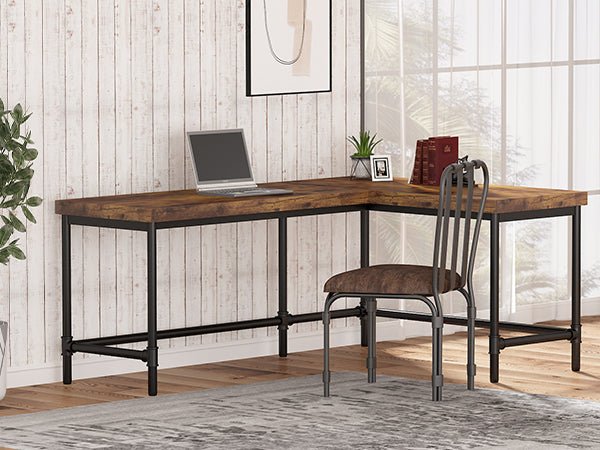 67" L-Shaped Desk, Industrial Reversible Computer Corner Desk