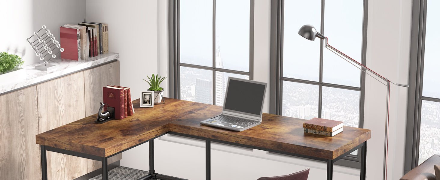 67" L-Shaped Desk, Industrial Reversible Computer Corner Desk