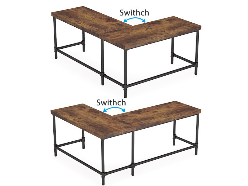 67" L-Shaped Desk, Industrial Reversible Computer Corner Desk