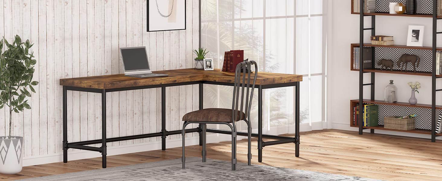 67" L-Shaped Desk, Industrial Reversible Computer Corner Desk