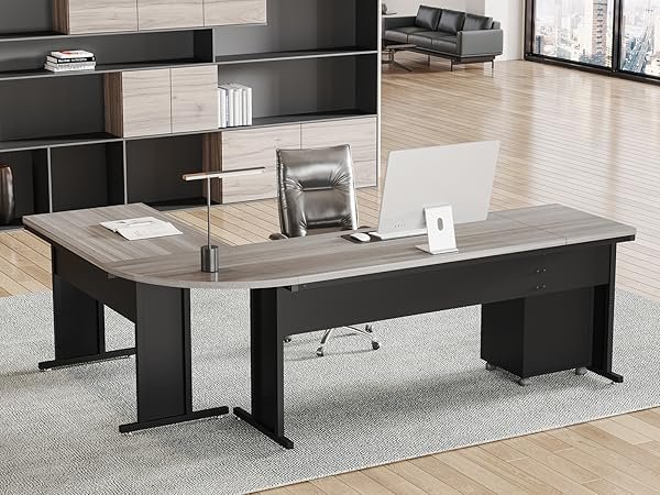 83" L-Shaped Desk, Industrial Corner Executive Desk with Mobile File Cabinet