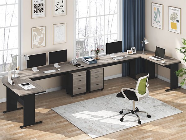 83" L-Shaped Desk, Industrial Corner Executive Desk with Mobile File Cabinet
