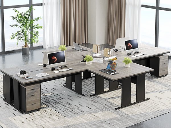 83" L-Shaped Desk, Industrial Corner Executive Desk with Mobile File Cabinet