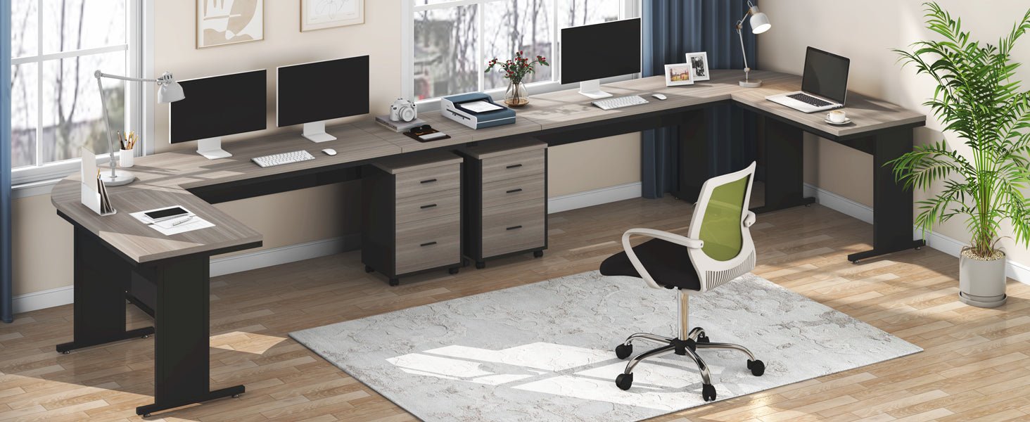 83" L-Shaped Desk, Industrial Corner Executive Desk with Mobile File Cabinet