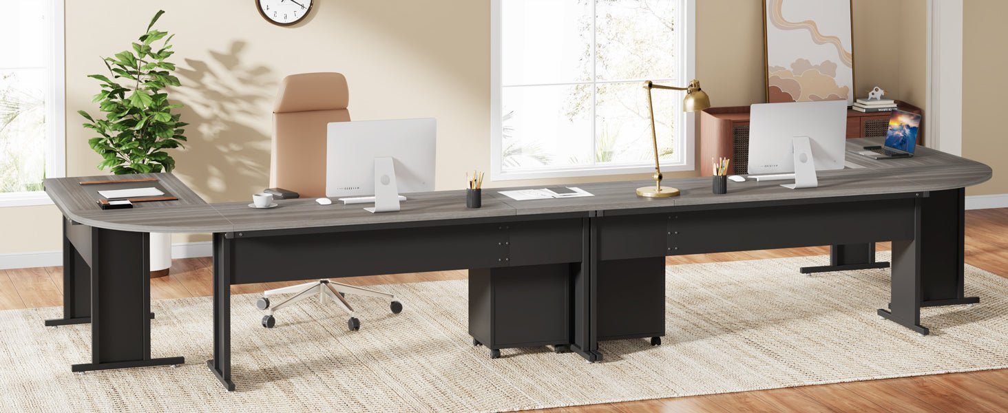 83" L-Shaped Desk, Industrial Corner Executive Desk with Mobile File Cabinet