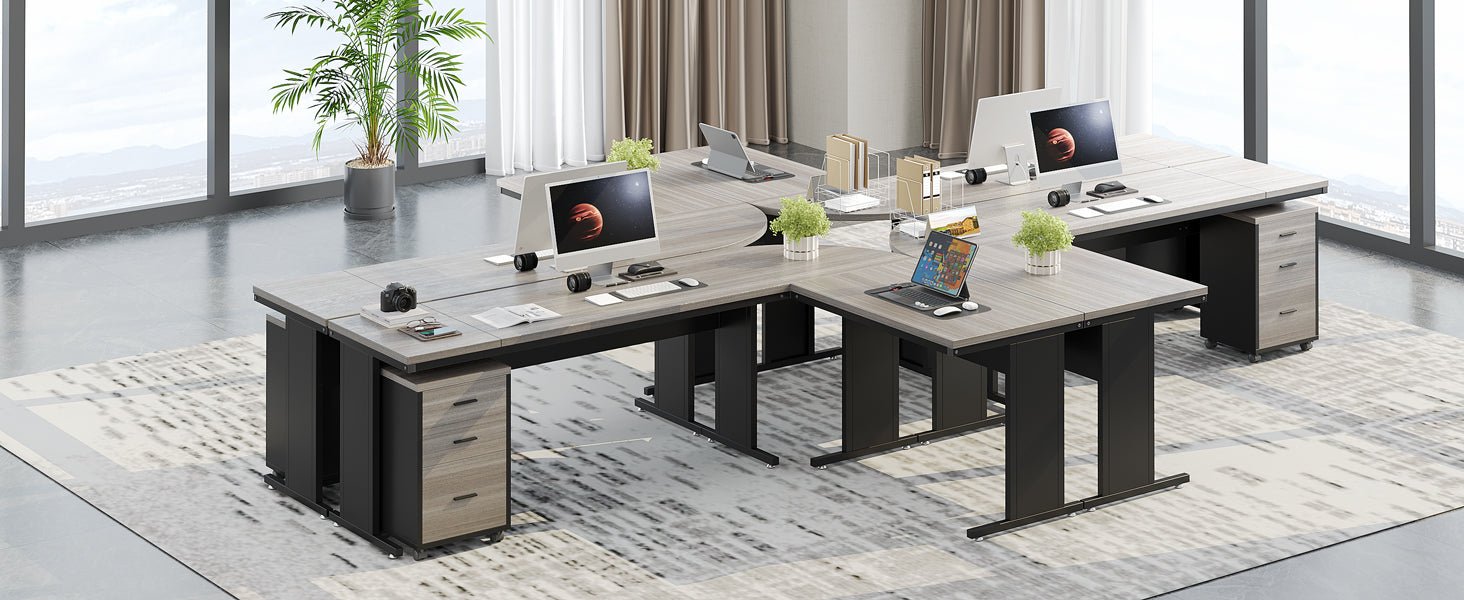 83" L-Shaped Desk, Industrial Corner Executive Desk with Mobile File Cabinet