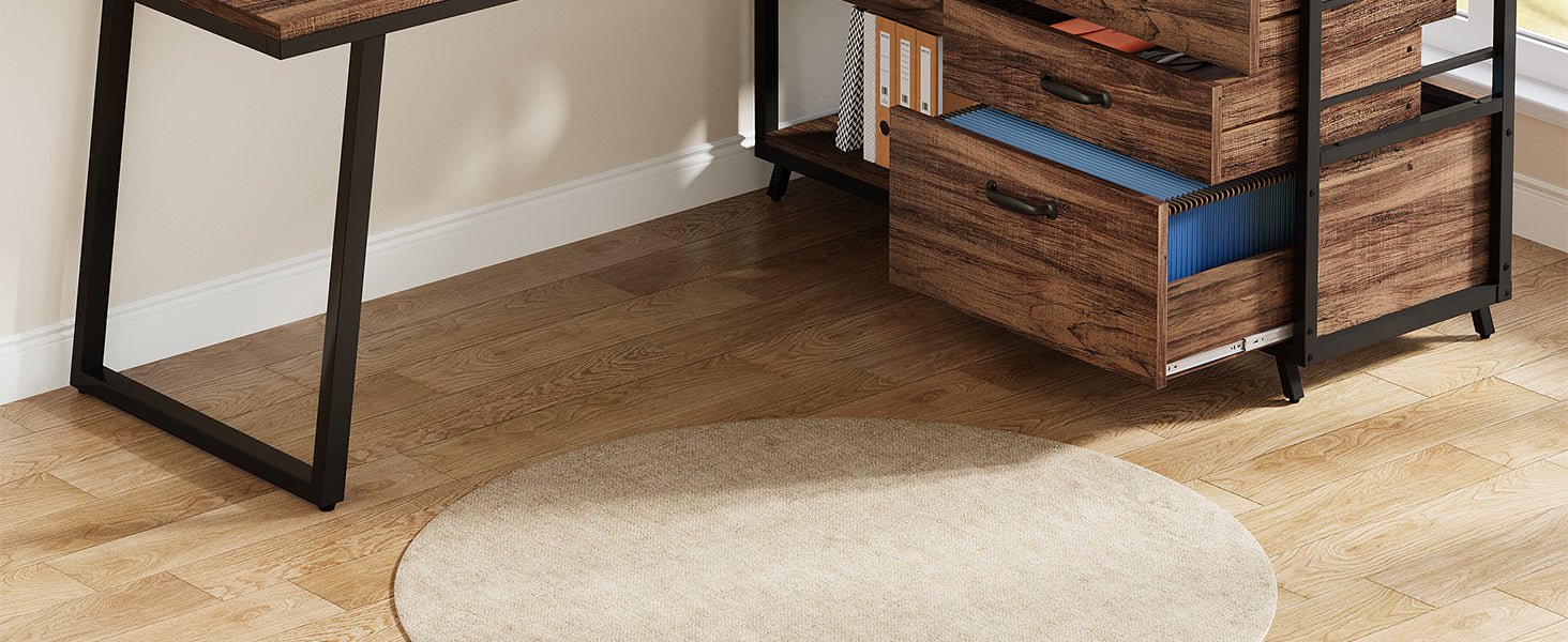 53" Reversible L-Shaped Computer Desk With 3 Drawers & Shelves