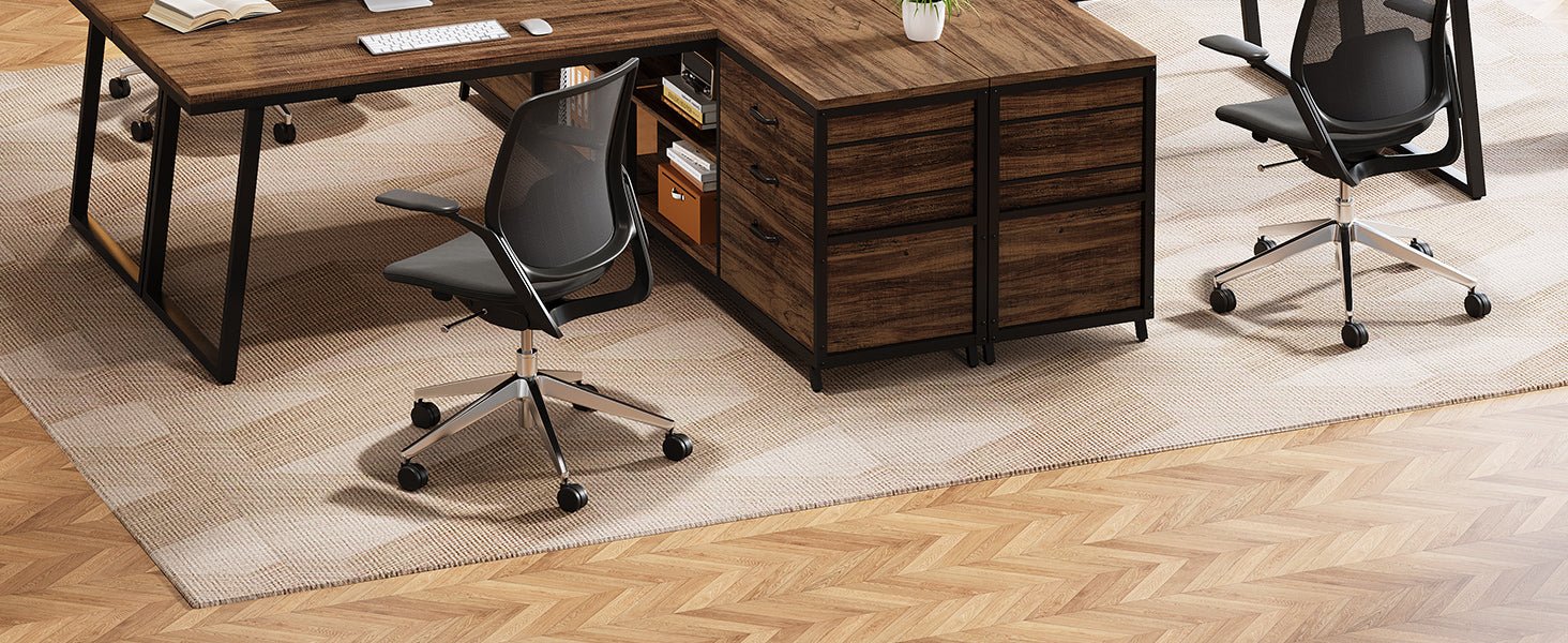 53" Reversible L-Shaped Computer Desk With 3 Drawers & Shelves