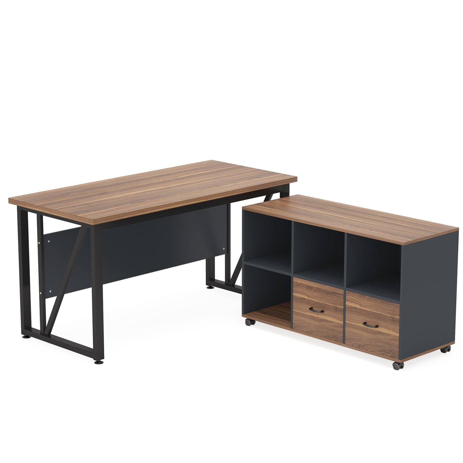 L-Shaped Computer Desk, 55" / 63" Executive Desk and Mobile File Cabinet