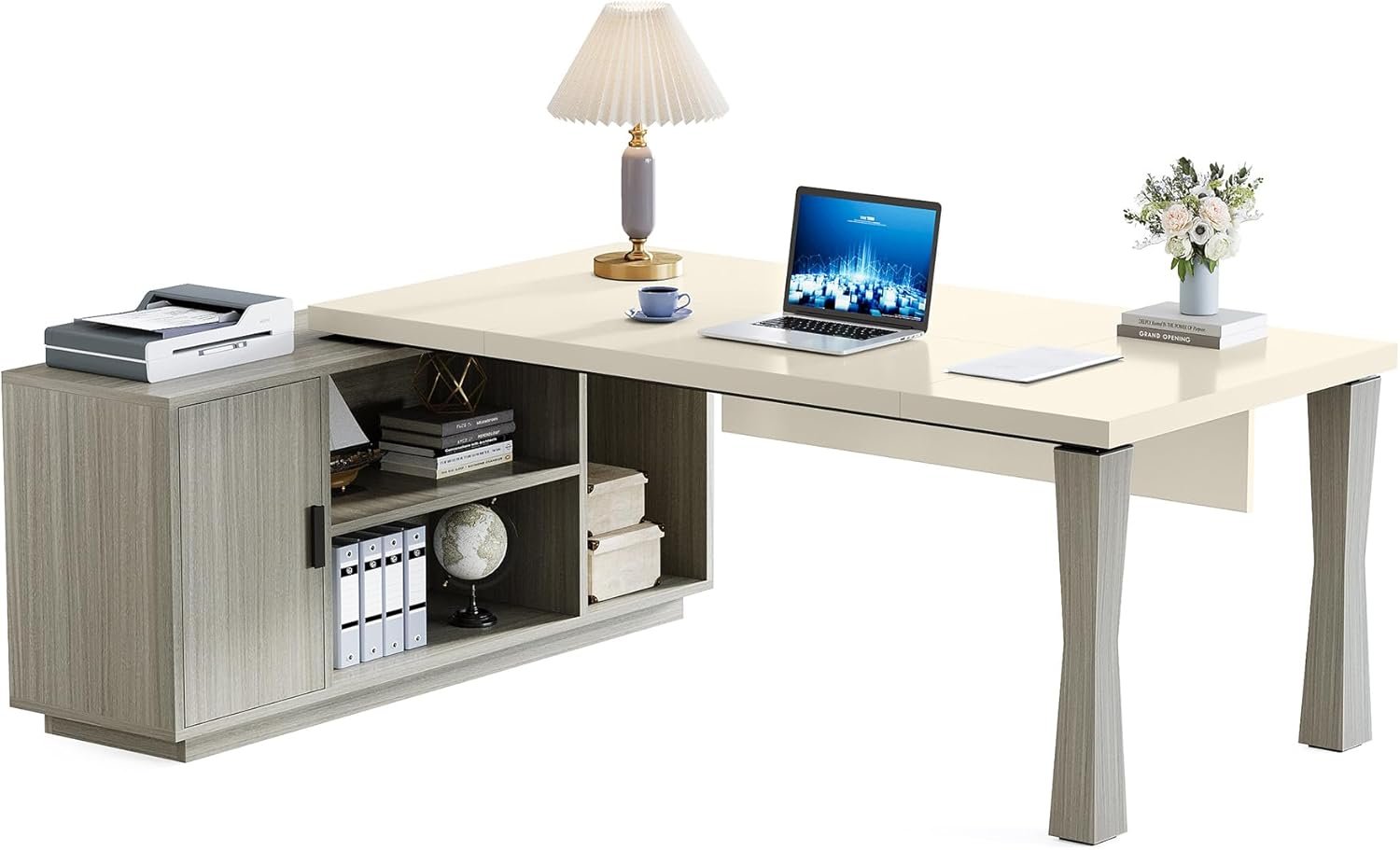 Large L-Shaped Desk, 71-Inch Executive Desk Computer Table with Cabinet