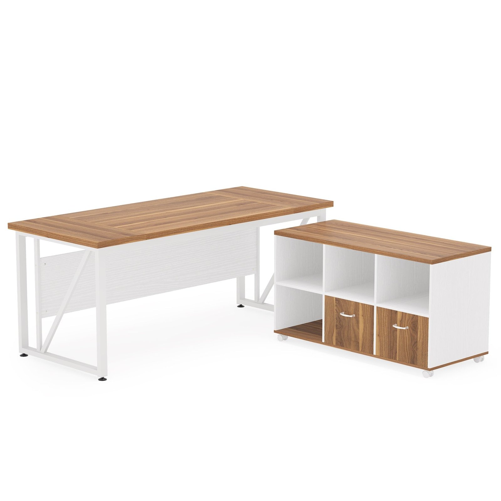 L-Shaped Computer Desk, 55" / 63" Executive Desk and Mobile File Cabinet