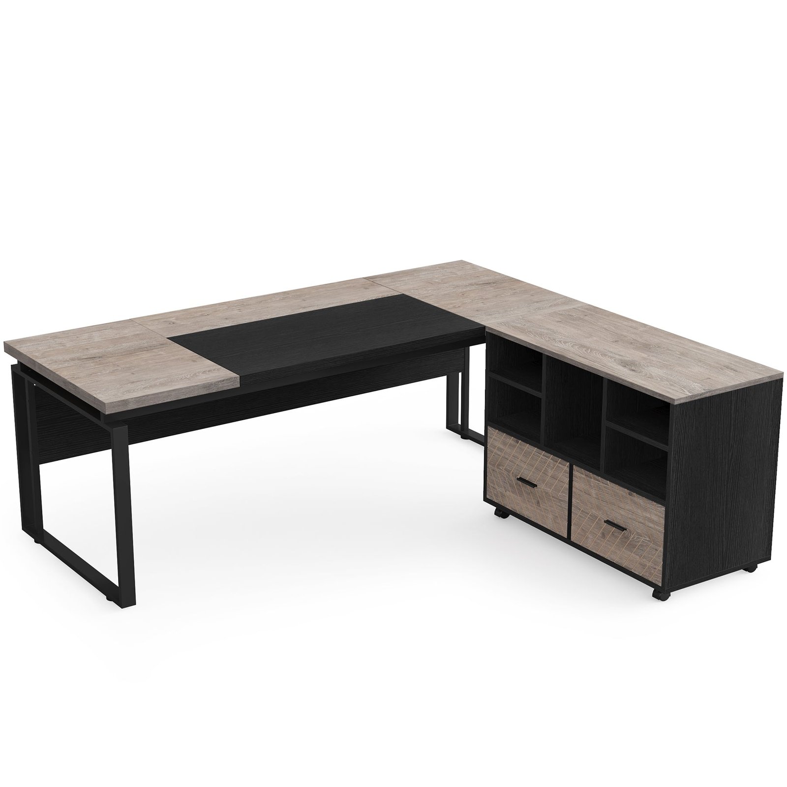 L-Shaped Executive Desk, 63" Computer Desk with Mobile File Cabinet