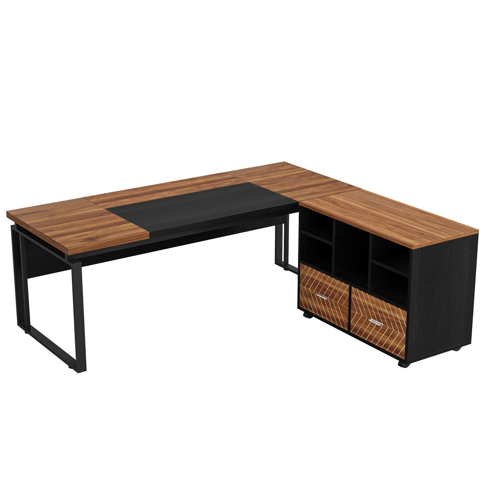 L-Shaped Executive Desk, 63" Computer Desk with Mobile File Cabinet