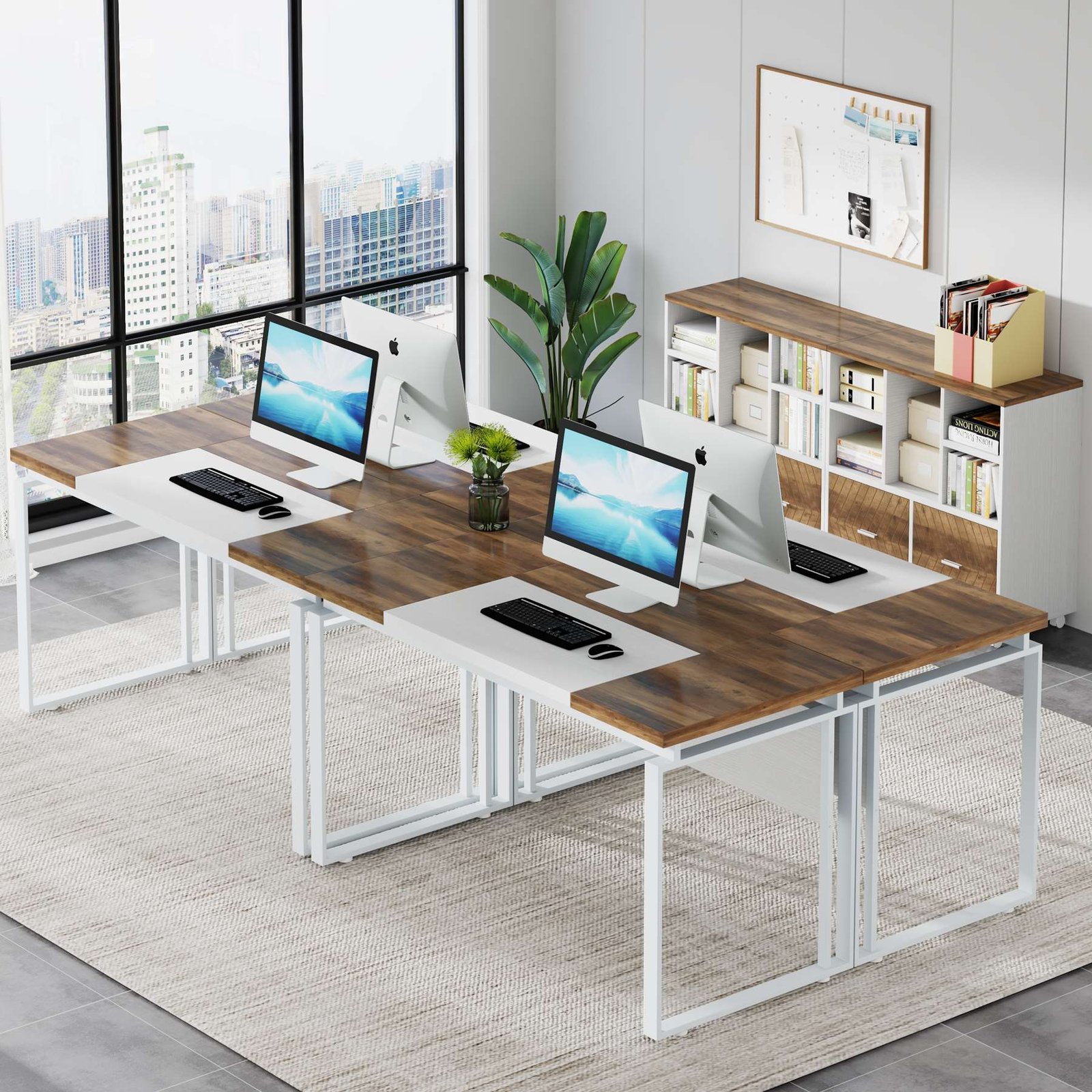 L-Shaped Executive Desk, 63" Computer Desk with Mobile File Cabinet